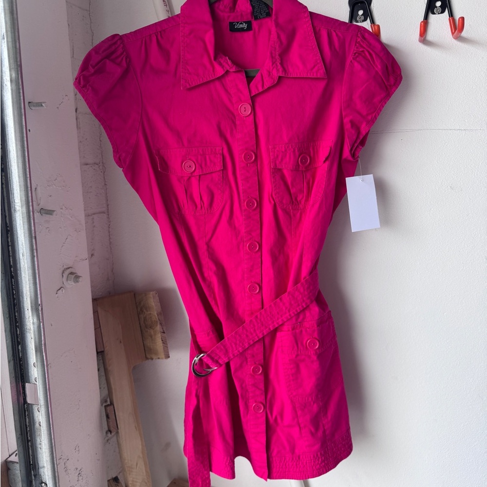 Vibrant Pink Button-Up Mini Dress